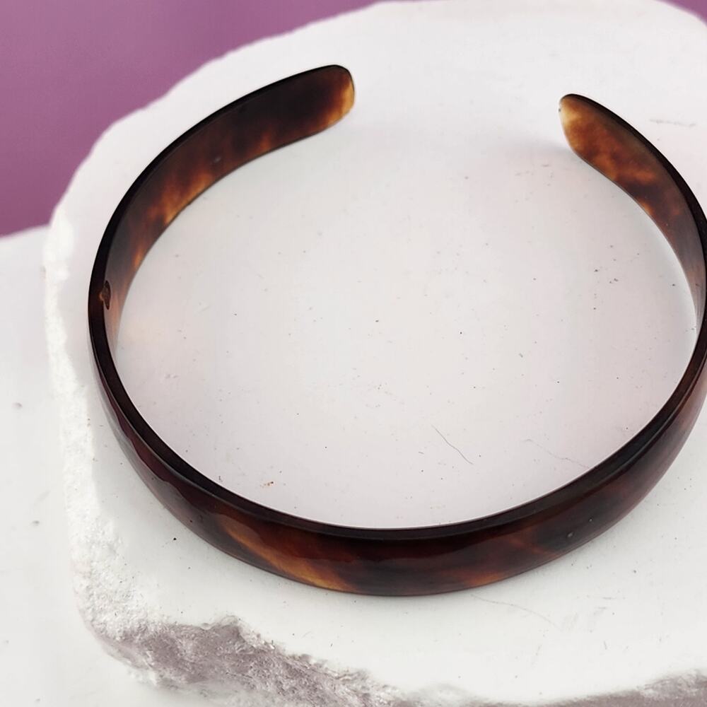 Vintage Brown Amber Faux Tortoiseshell Open Cuff Bracelet Smooth Retro Boho